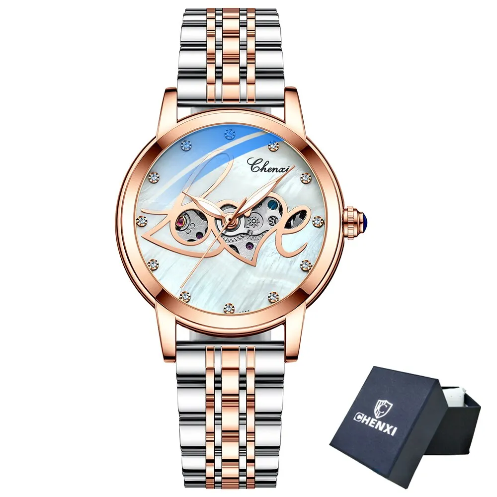 CHENXI New Luxury Brand Women Mechanical Watch Skeleton Fashion Stainless Steel Waterproof Automatic Watches For Ladies