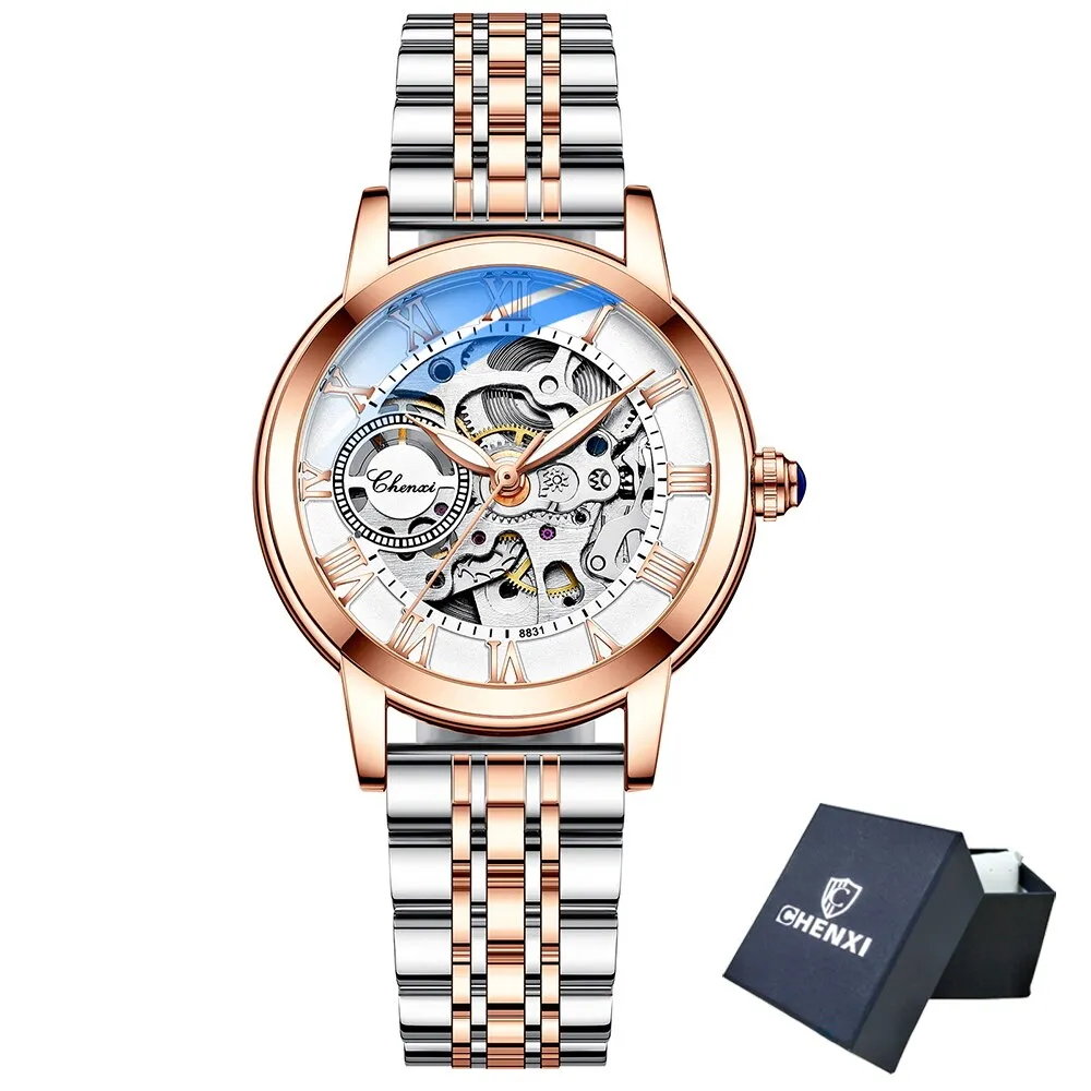 CHENXI New Luxury Brand Women Mechanical Watch Skeleton Fashion Stainless Steel Waterproof Automatic Watches For Ladies