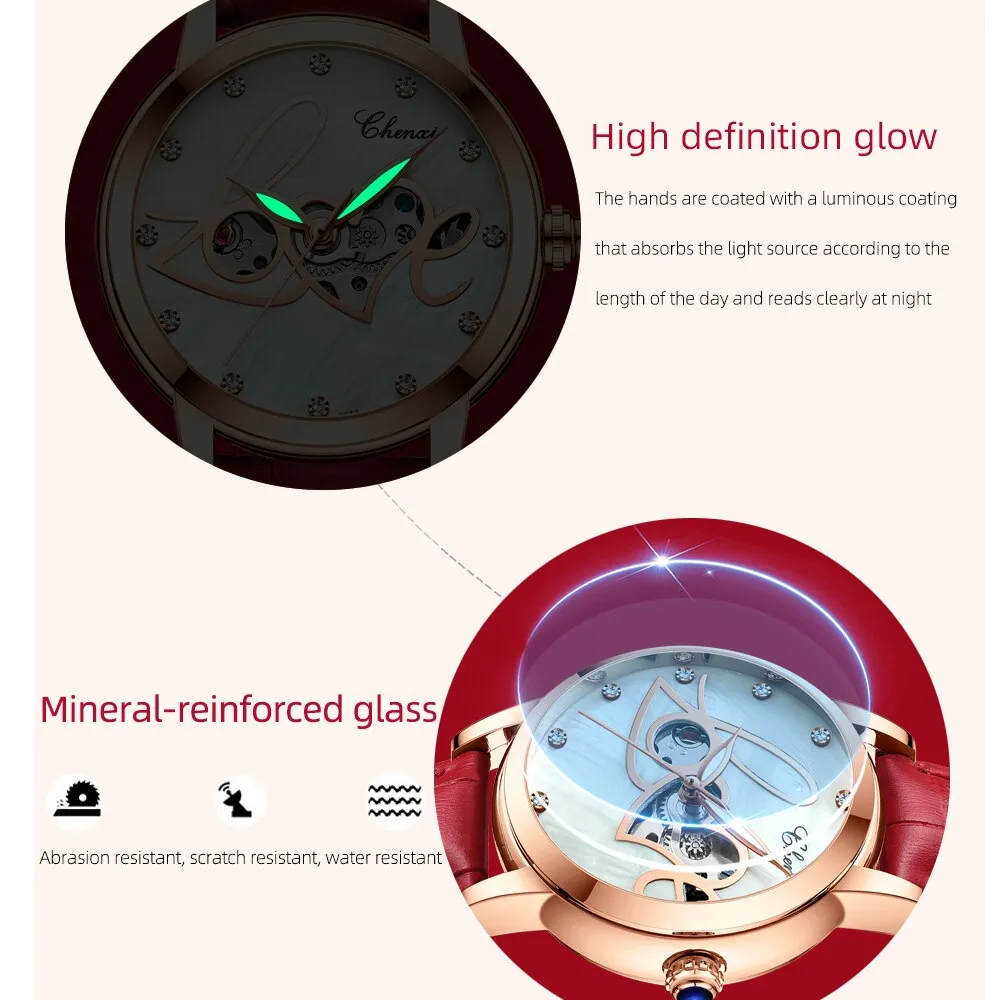 CHENXI New Luxury Brand Women Mechanical Watch Skeleton Fashion Stainless Steel Waterproof Automatic Watches For Ladies
