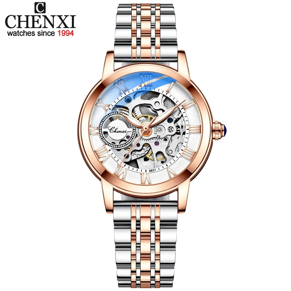 CHENXI New Luxury Brand Women Mechanical Watch Skeleton Fashion Stainless Steel Waterproof Automatic Watches For Ladies