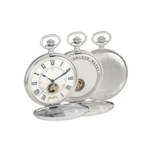 Chrome Mechanical Open Heart Pocket Watch