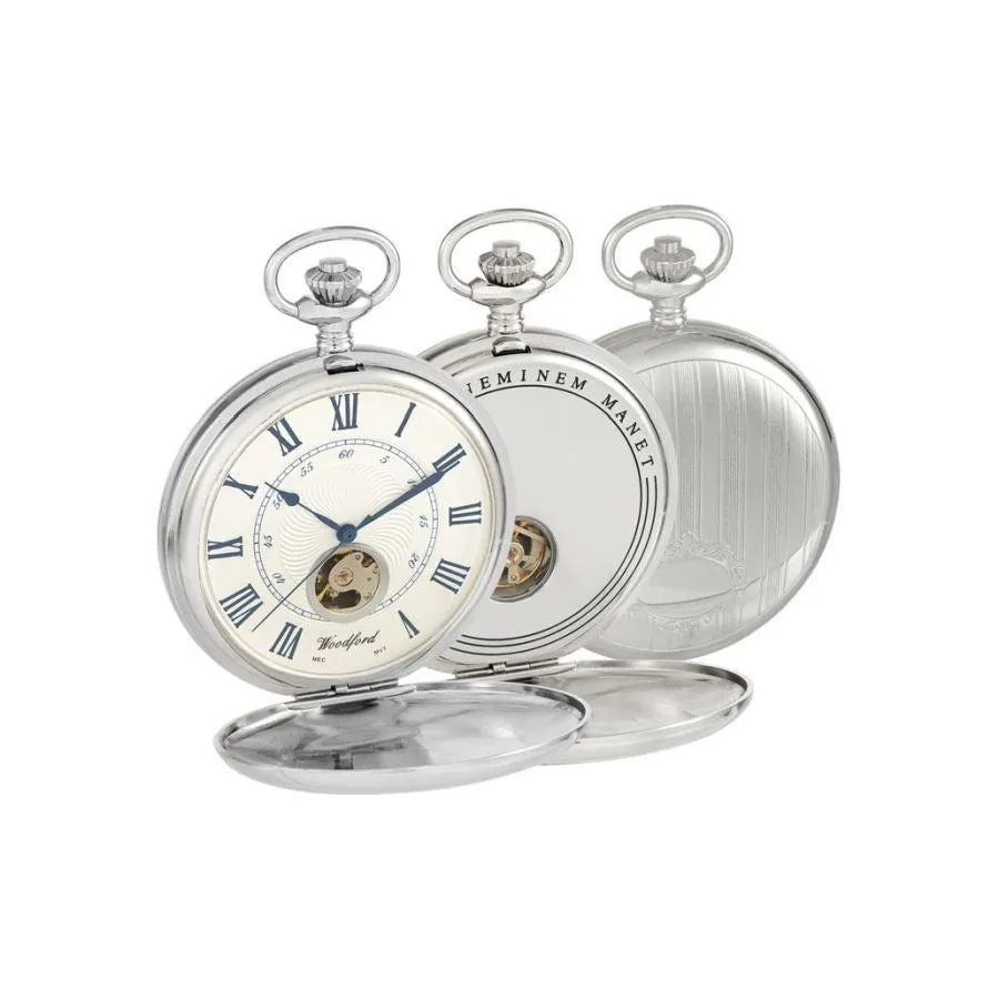 Chrome Mechanical Open Heart Pocket Watch