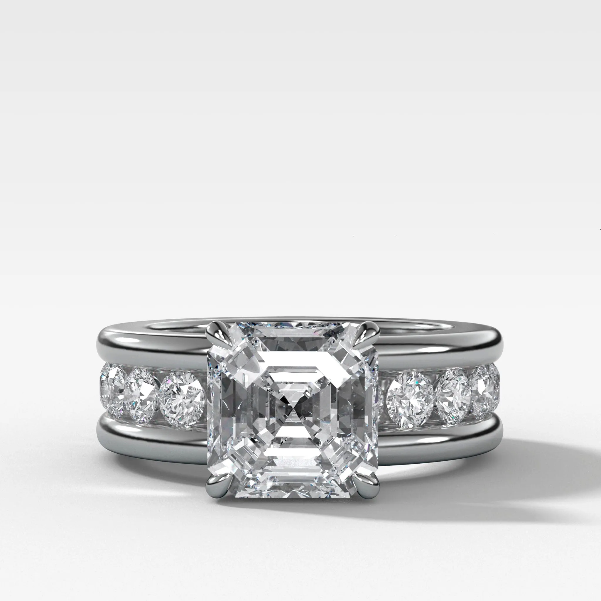 Chunky Channel Set Engagement Ring with Asscher Cut Diamond