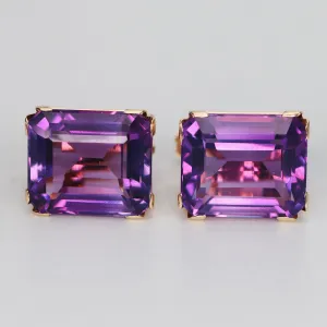 Chunky Vintage Amethyst emerald cut earrings in 14k yellow gold