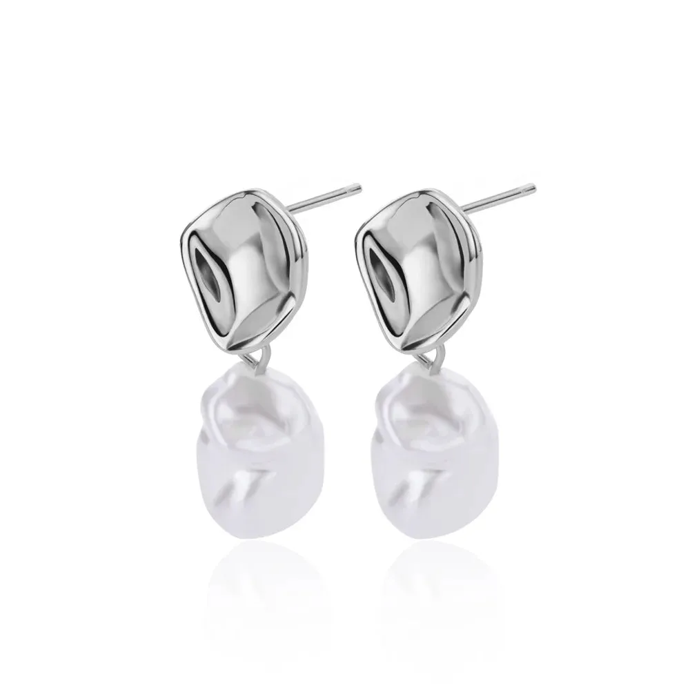 Circle Earrings For Women Vintage Punk Baroque Pearl Earrings Stainless Steel Ear Clip Women Jewelry Imitation Pearl