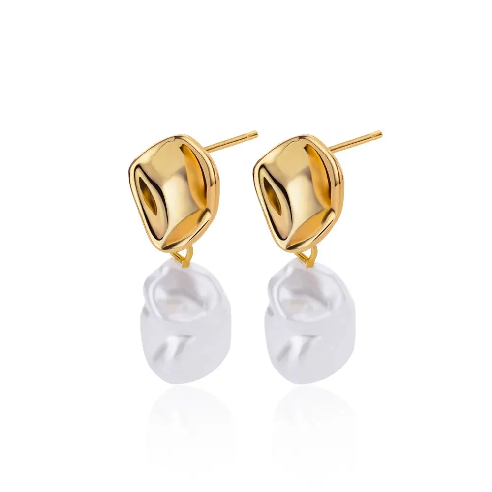 Circle Earrings For Women Vintage Punk Baroque Pearl Earrings Stainless Steel Ear Clip Women Jewelry Imitation Pearl