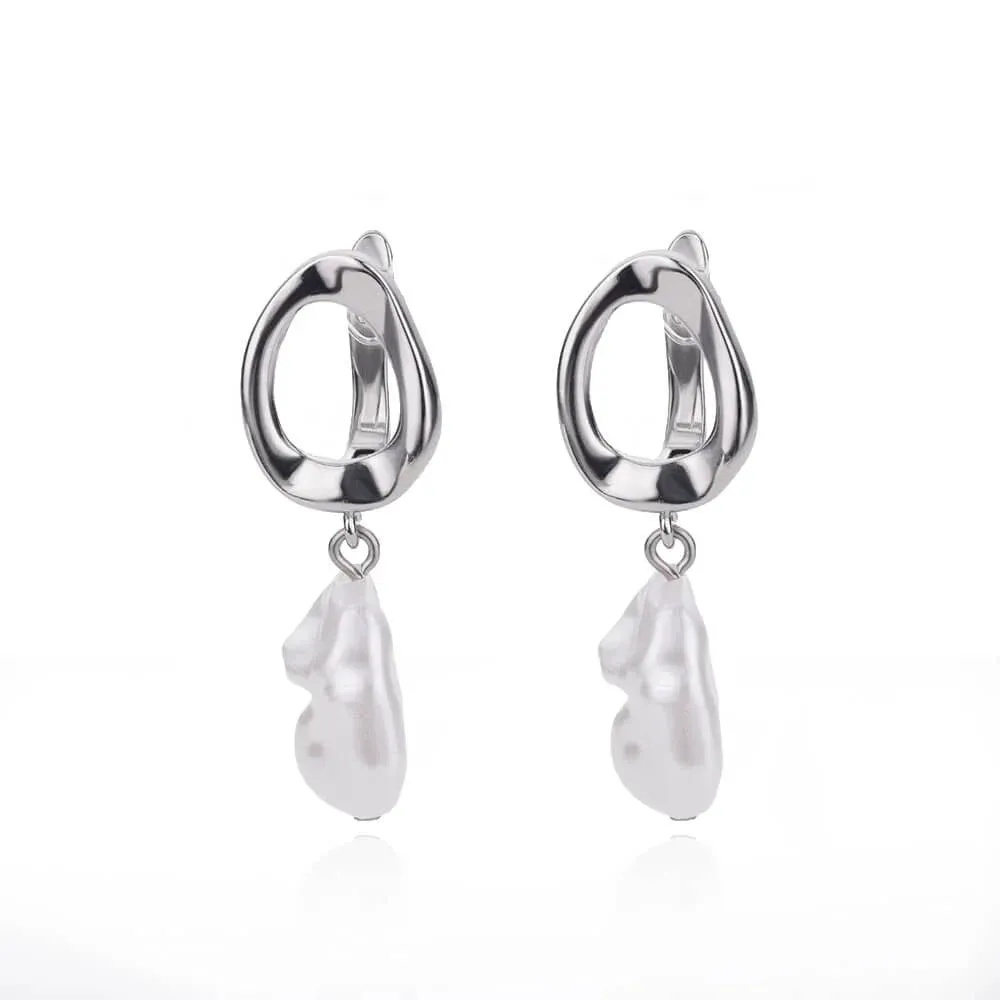 Circle Earrings For Women Vintage Punk Baroque Pearl Earrings Stainless Steel Ear Clip Women Jewelry Imitation Pearl