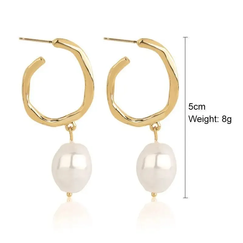 Circle Earrings For Women Vintage Punk Baroque Pearl Earrings Stainless Steel Ear Clip Women Jewelry Imitation Pearl