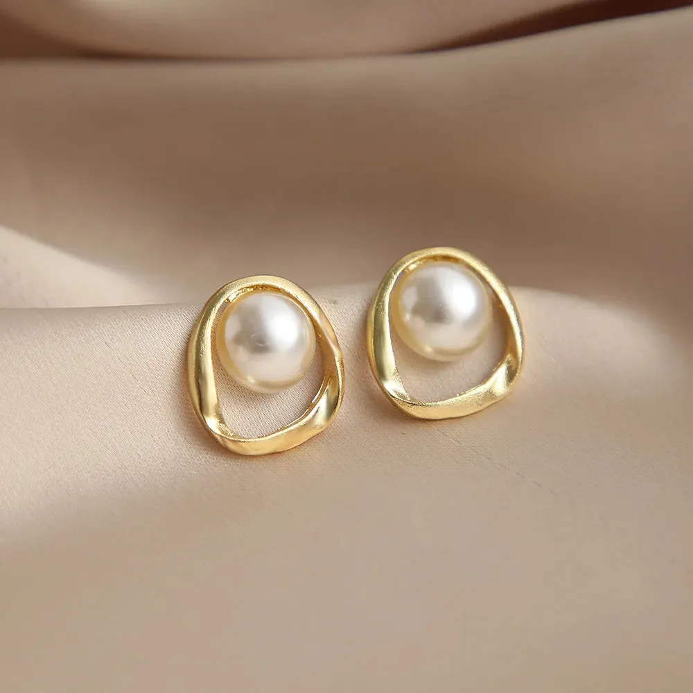 Circle Earrings For Women Vintage Punk Baroque Pearl Earrings Stainless Steel Ear Clip Women Jewelry Imitation Pearl