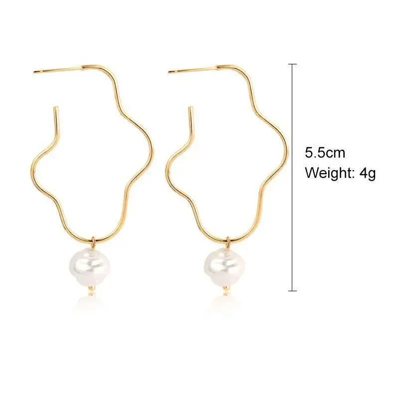Circle Earrings For Women Vintage Punk Baroque Pearl Earrings Stainless Steel Ear Clip Women Jewelry Imitation Pearl