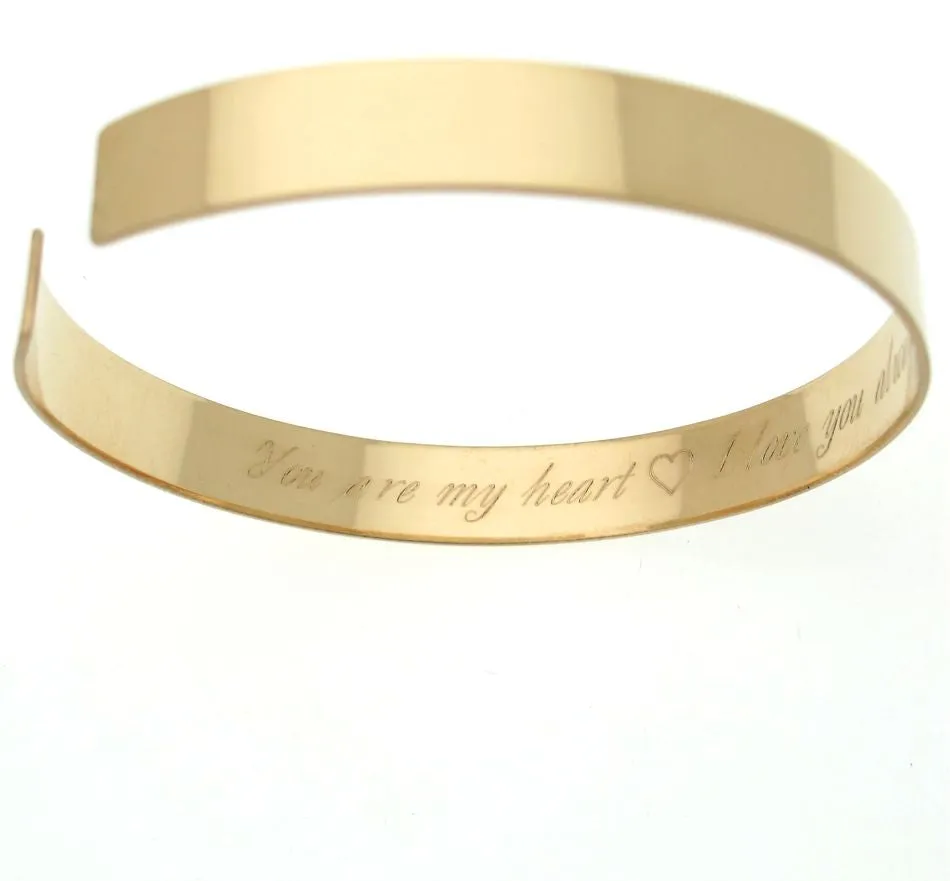 Circle Monogram Gold Cuff Bracelet, Custom Initials Engraved Bangle for her