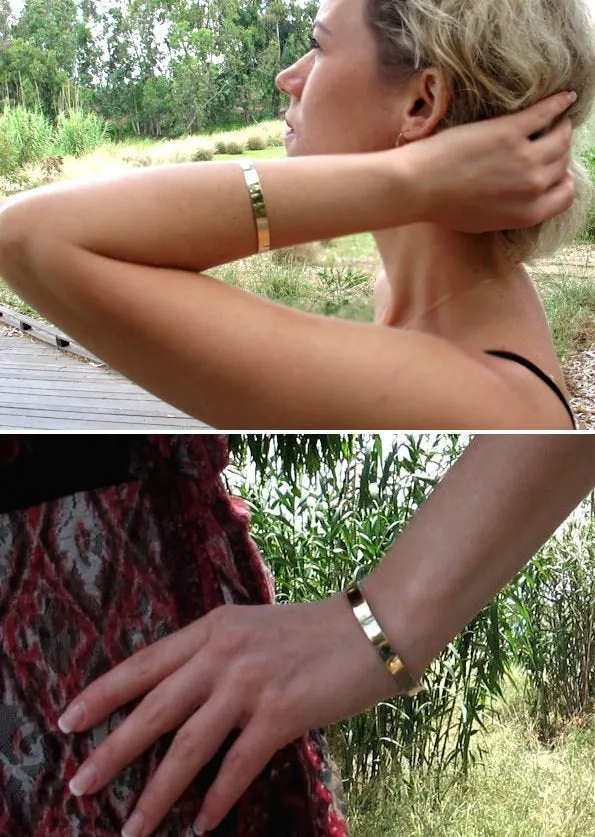 Circle Monogram Gold Cuff Bracelet, Custom Initials Engraved Bangle for her
