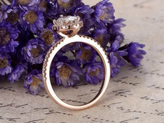 Classic Oval Cut 1.50 Ct Moissanite Diamond Halo Wedding Ring With 18k Gold Plating