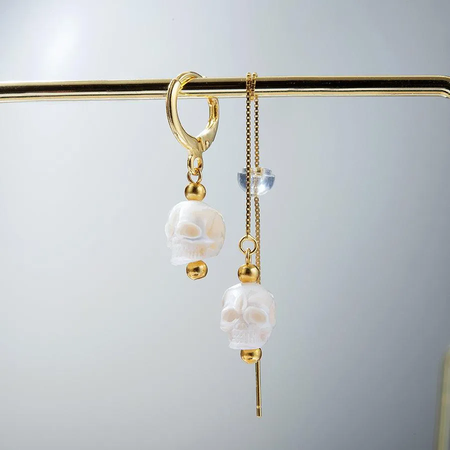Classic Pearl Skull Hoop Clasp & Threader Earrings