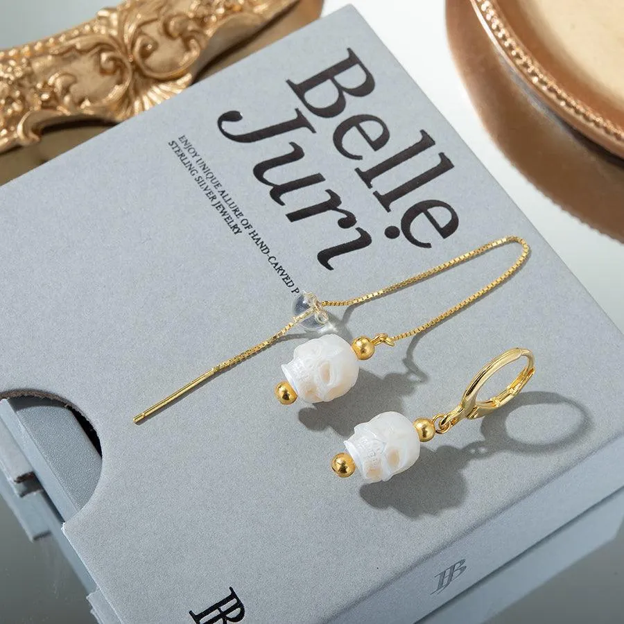 Classic Pearl Skull Hoop Clasp & Threader Earrings