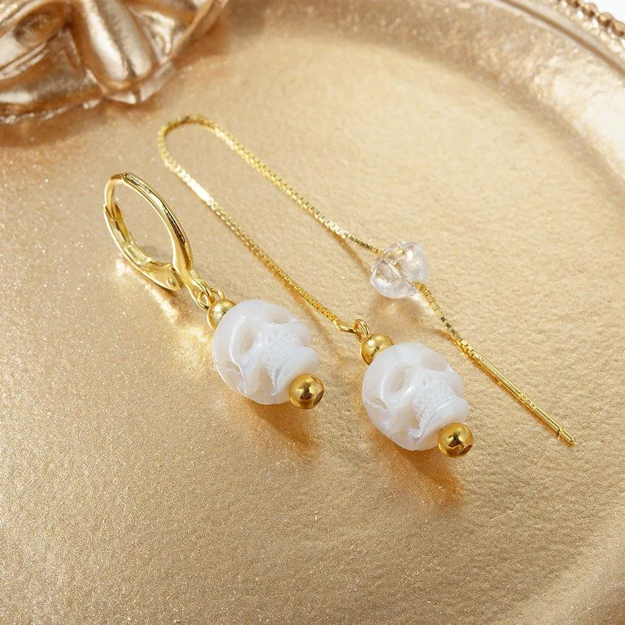 Classic Pearl Skull Hoop Clasp & Threader Earrings