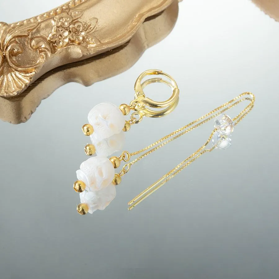 Classic Pearl Skull Hoop Clasp & Threader Earrings