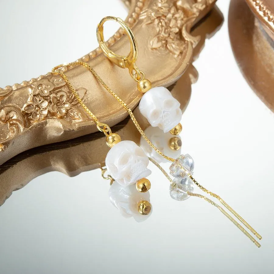 Classic Pearl Skull Hoop Clasp & Threader Earrings