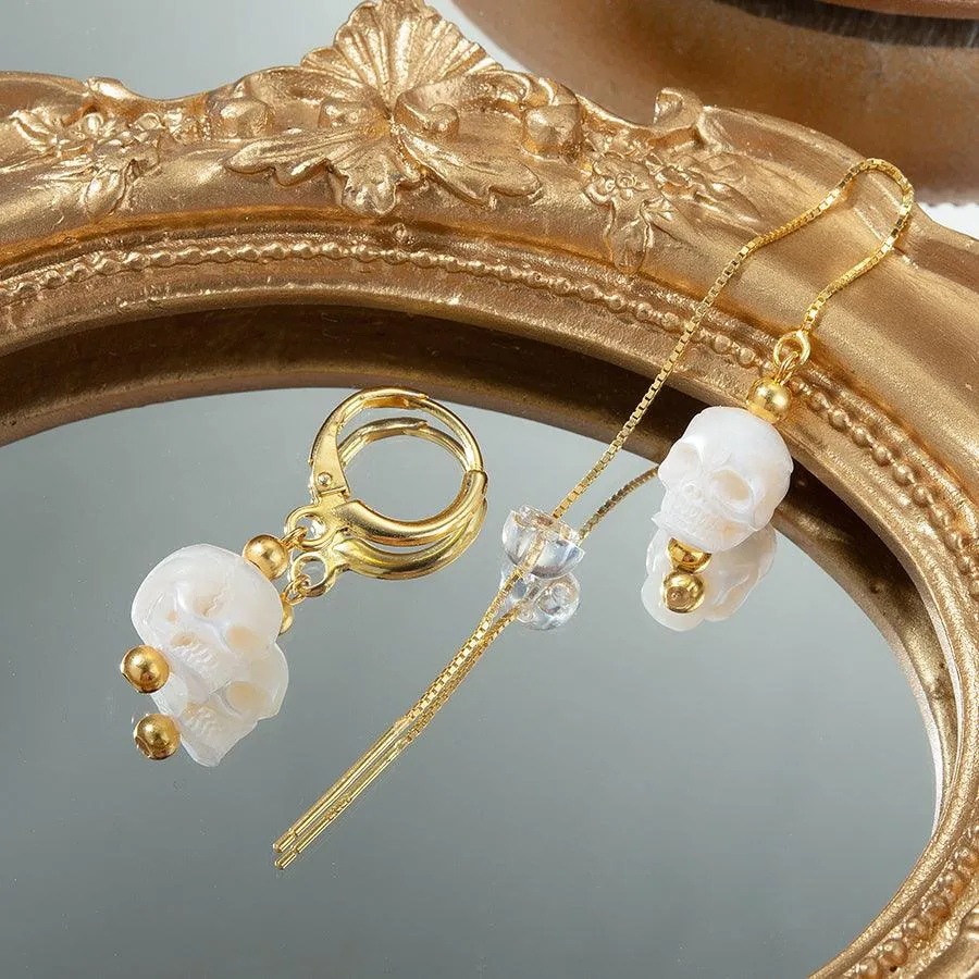 Classic Pearl Skull Hoop Clasp & Threader Earrings