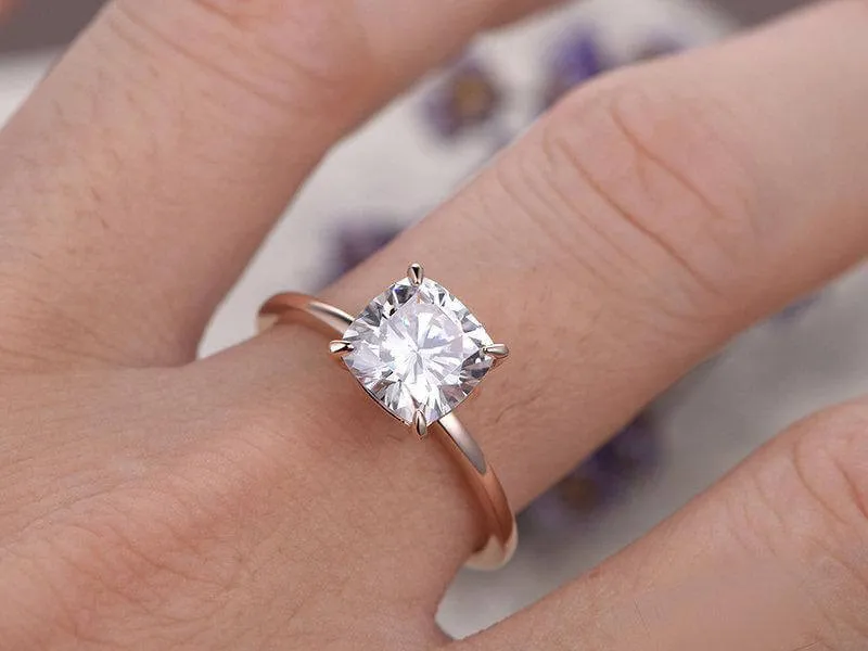 Classic Solitaire Princess Cut 1 Carat Moissanite Engagement Ring in 10k Rose Gold