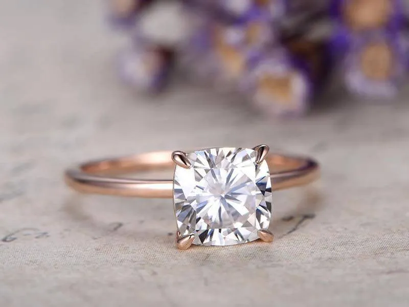 Classic Solitaire Princess Cut 1 Carat Moissanite Engagement Ring in 10k Rose Gold