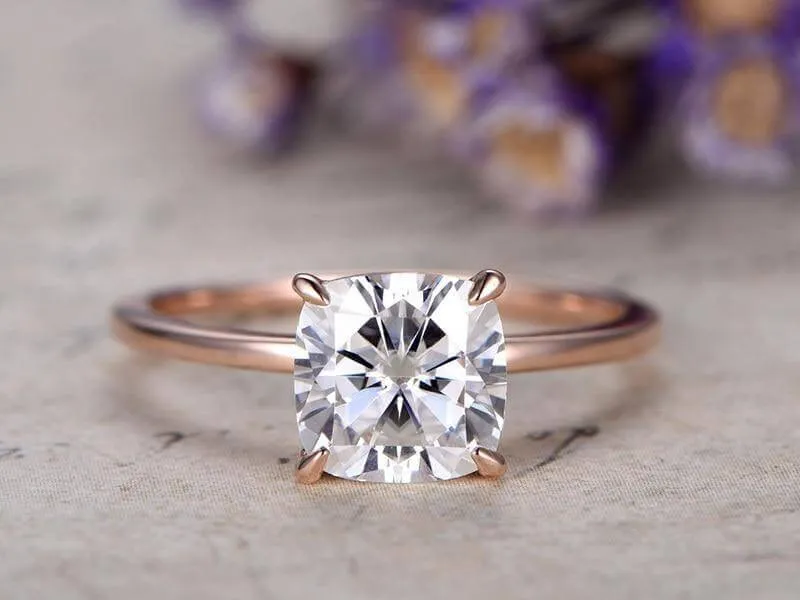 Classic Solitaire Princess Cut 1 Carat Moissanite Engagement Ring in 10k Rose Gold