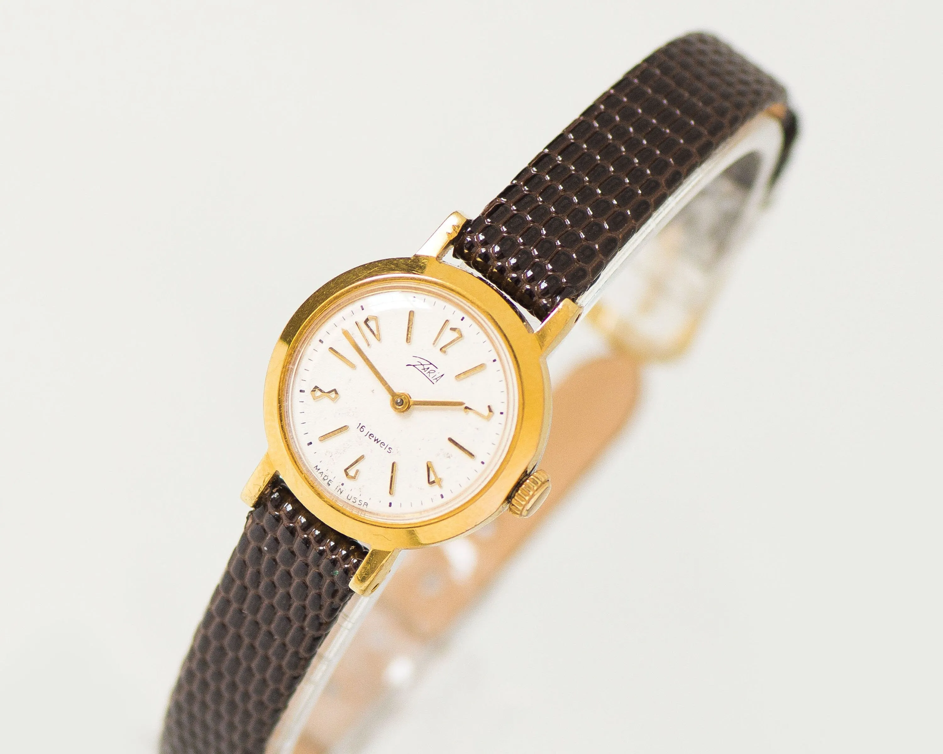 Classic women's watch Dawn gold plated, mint condition women's watch vintage 60s, minimalist watch petite jewelry gift, new leather strap