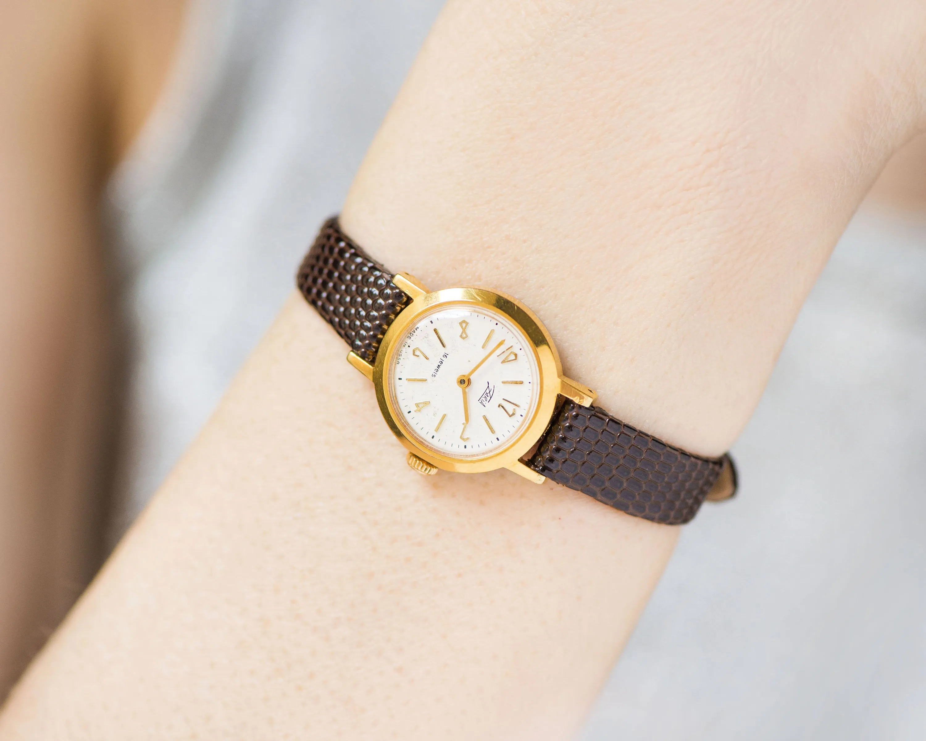 Classic women's watch Dawn gold plated, mint condition women's watch vintage 60s, minimalist watch petite jewelry gift, new leather strap