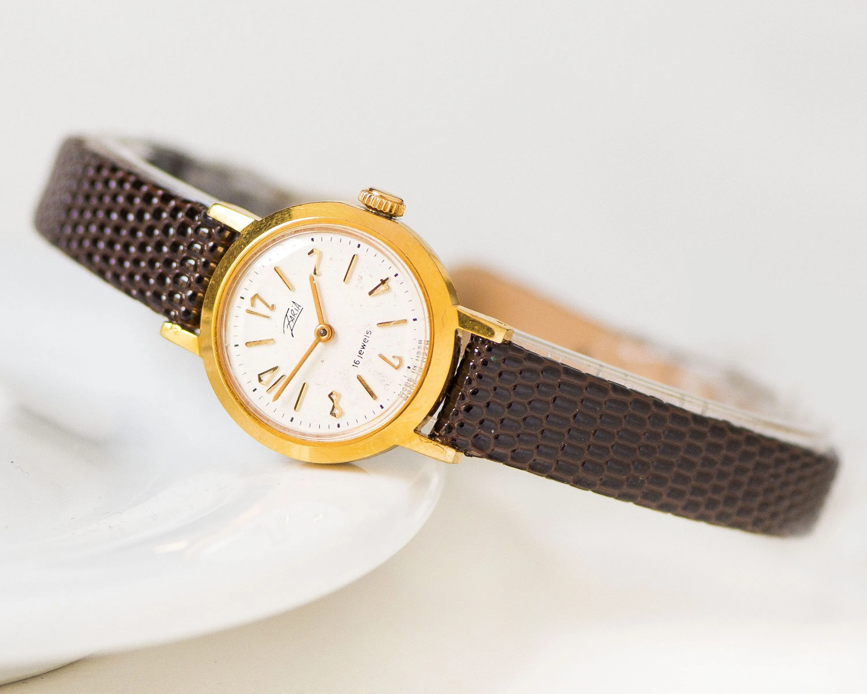 Classic women's watch Dawn gold plated, mint condition women's watch vintage 60s, minimalist watch petite jewelry gift, new leather strap