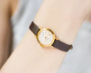 Classic women's watch Dawn gold plated, mint condition women's watch vintage 60s, minimalist watch petite jewelry gift, new leather strap