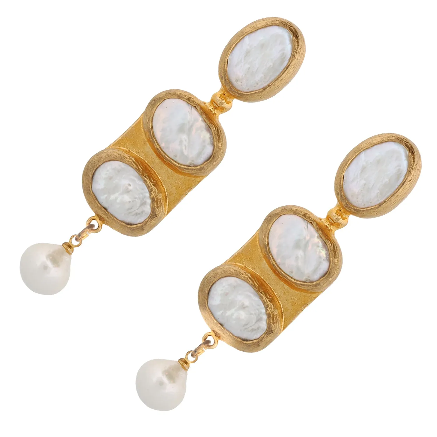 Cleopatra Pearl & Gold Design Dangle Earrings