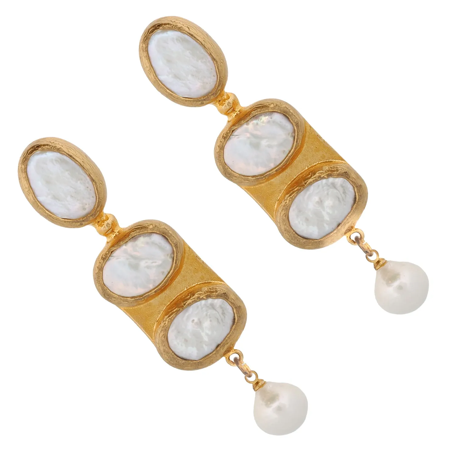 Cleopatra Pearl & Gold Design Dangle Earrings