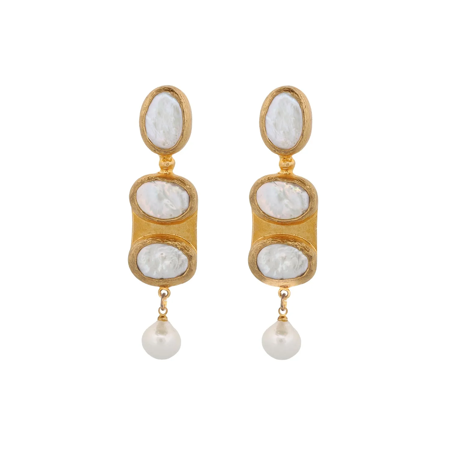Cleopatra Pearl & Gold Design Dangle Earrings
