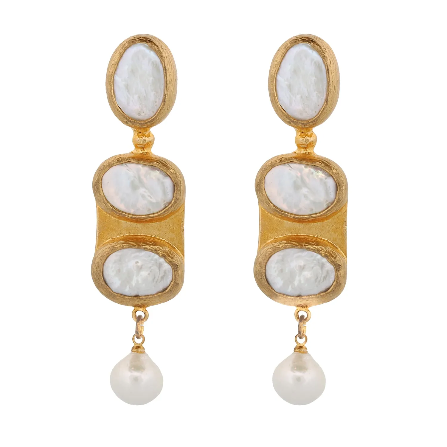 Cleopatra Pearl & Gold Design Dangle Earrings