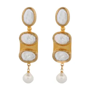 Cleopatra Pearl & Gold Design Dangle Earrings