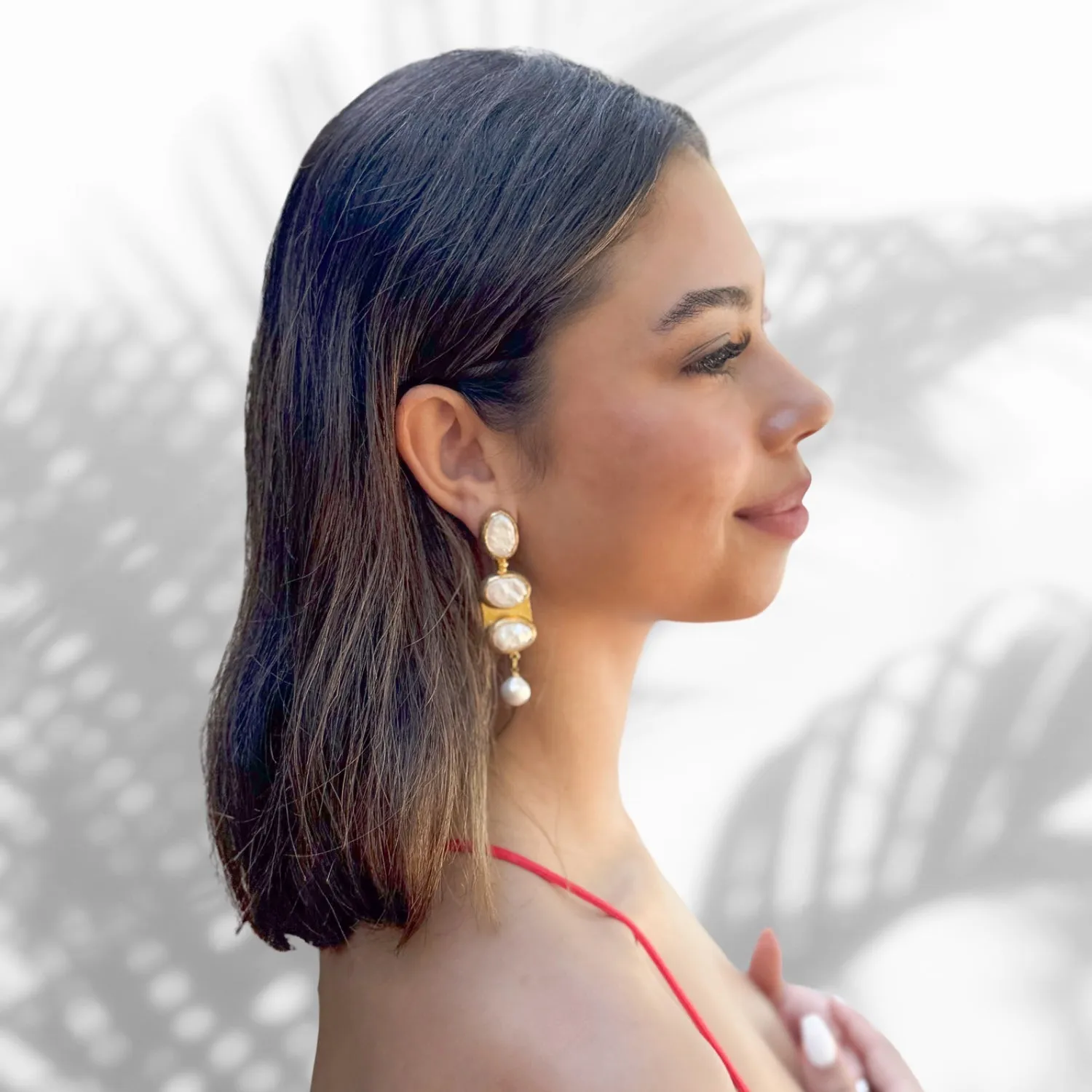 Cleopatra Pearl & Gold Design Dangle Earrings