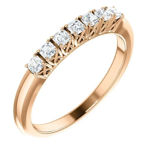Clover Asscher Moissanite Design Basket Anniversary Band