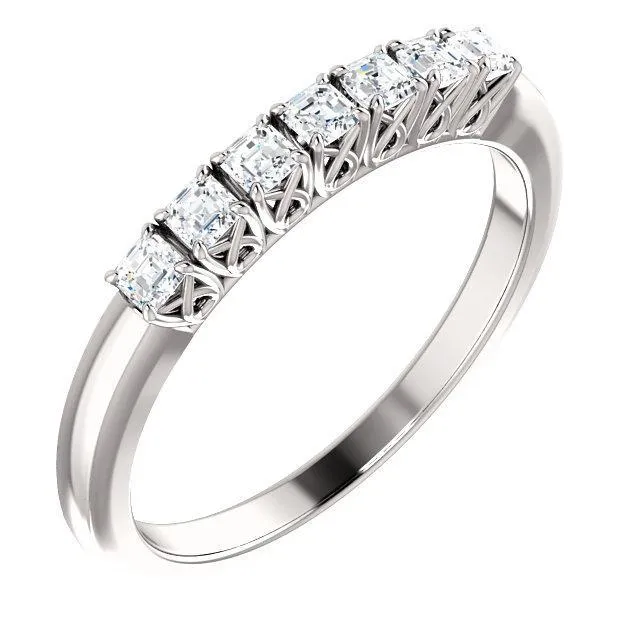 Clover Asscher Moissanite Design Basket Anniversary Band