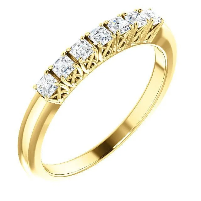 Clover Asscher Moissanite Design Basket Anniversary Band