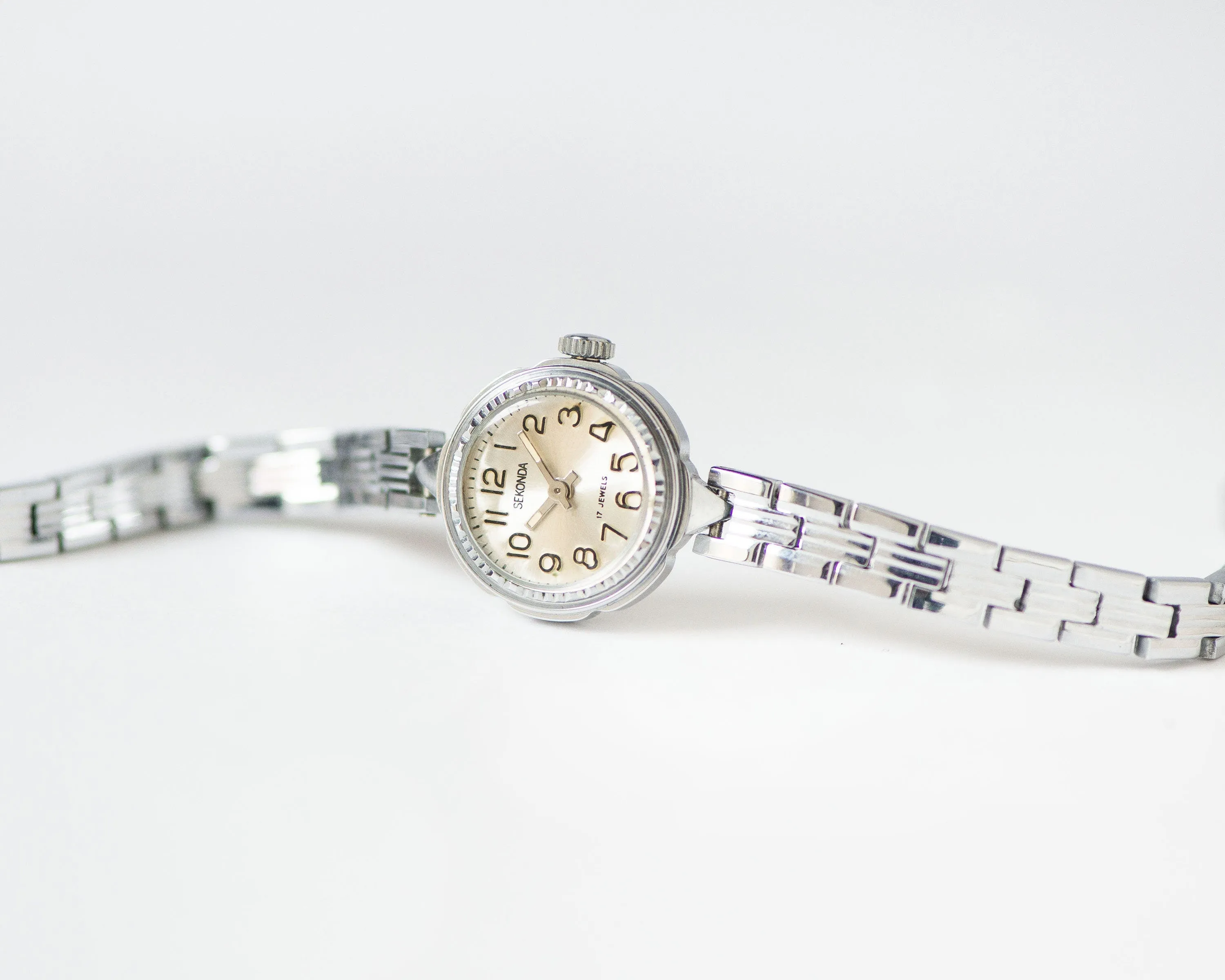 Cocktail watch for women unused Sekonda, silver shade lady wristwatch NOS, tiny bracelet evening watch small, chic wristwatch woman gift
