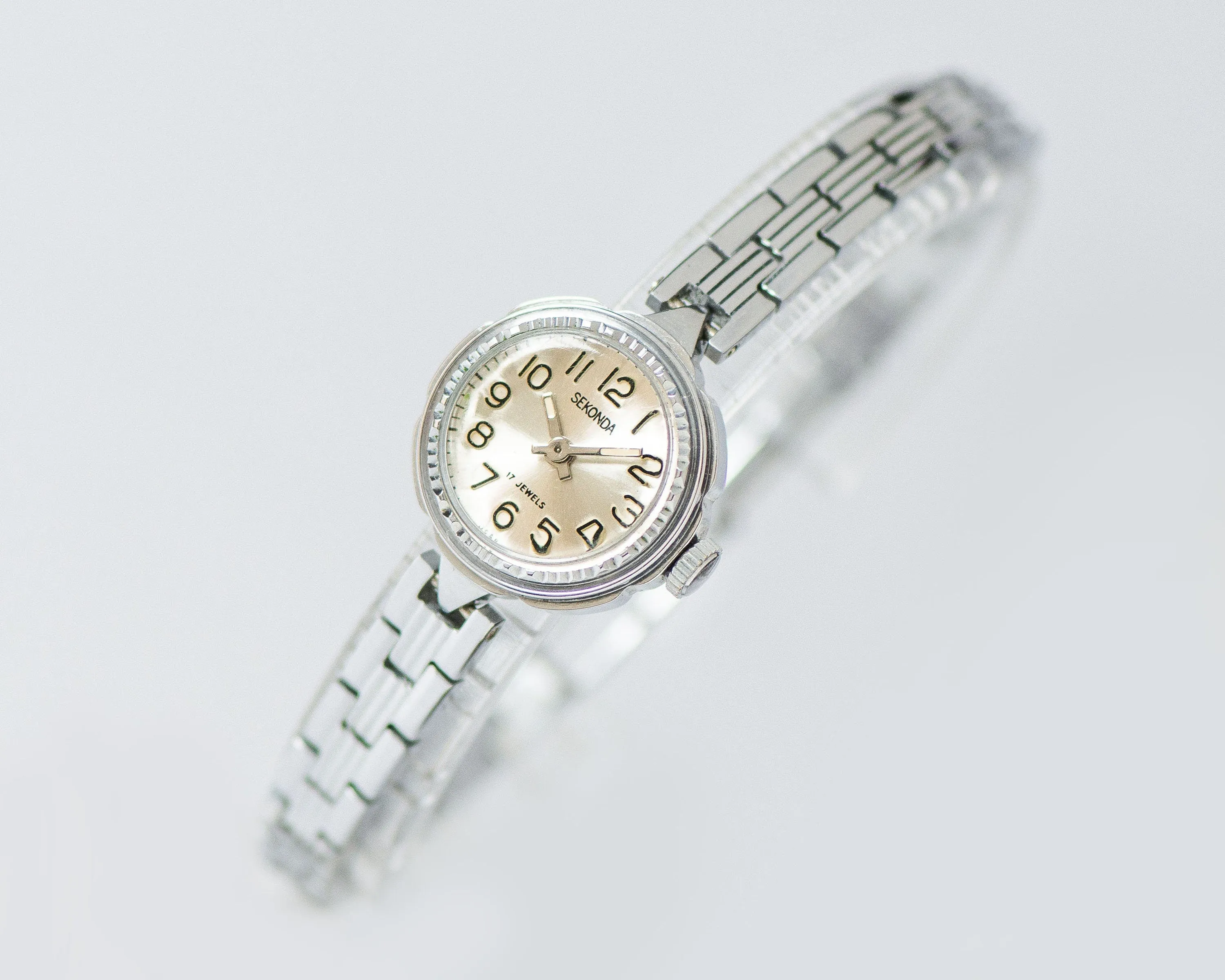 Cocktail watch for women unused Sekonda, silver shade lady wristwatch NOS, tiny bracelet evening watch small, chic wristwatch woman gift