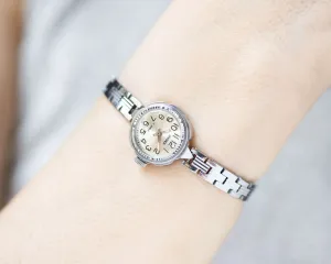 Cocktail watch for women unused Sekonda, silver shade lady wristwatch NOS, tiny bracelet evening watch small, chic wristwatch woman gift