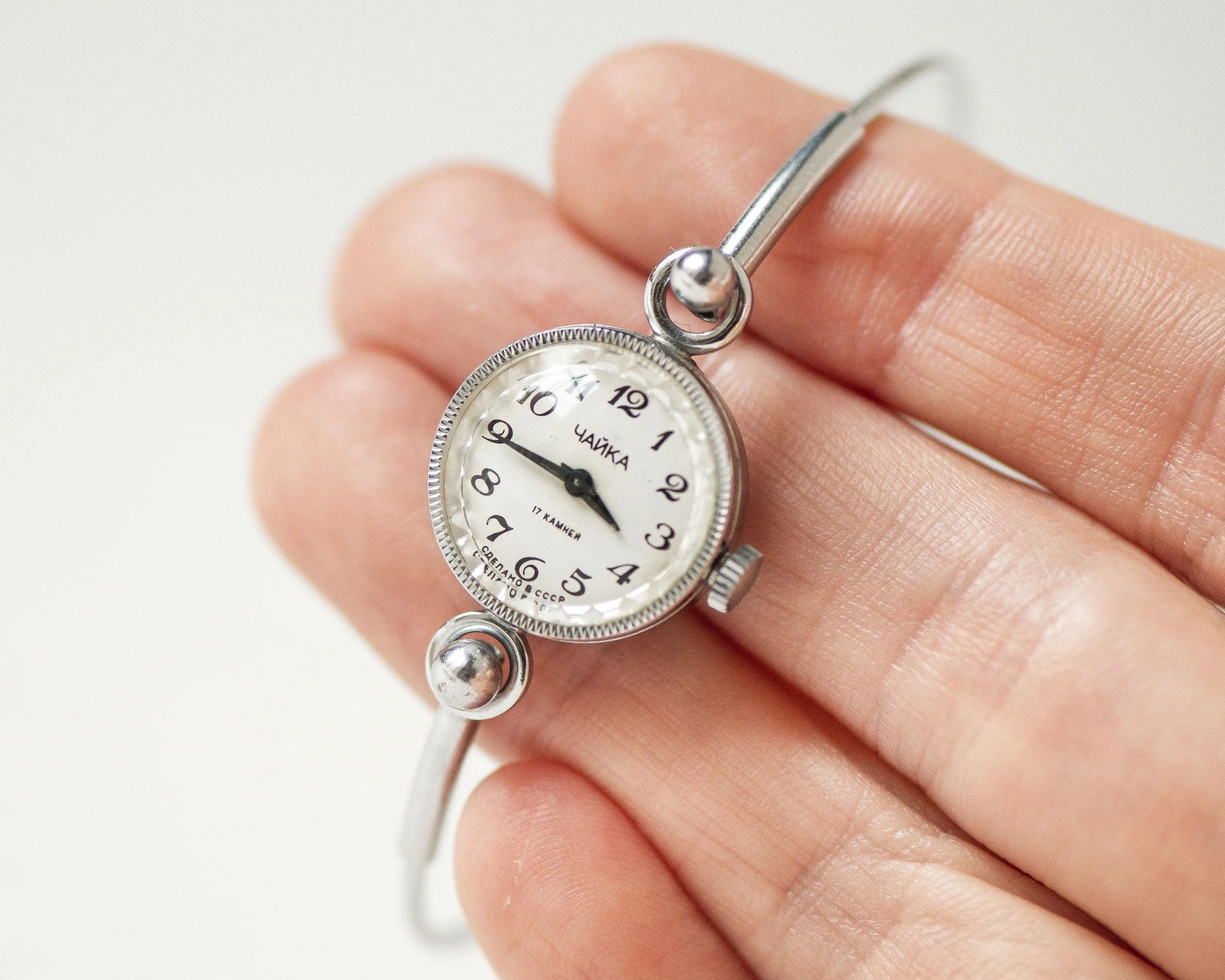 Cocktail watch women mint condition Seagull, tiny bracelet lady watch vintage gift, Arabic numerals dial tiny bracelet silver shad jewelry