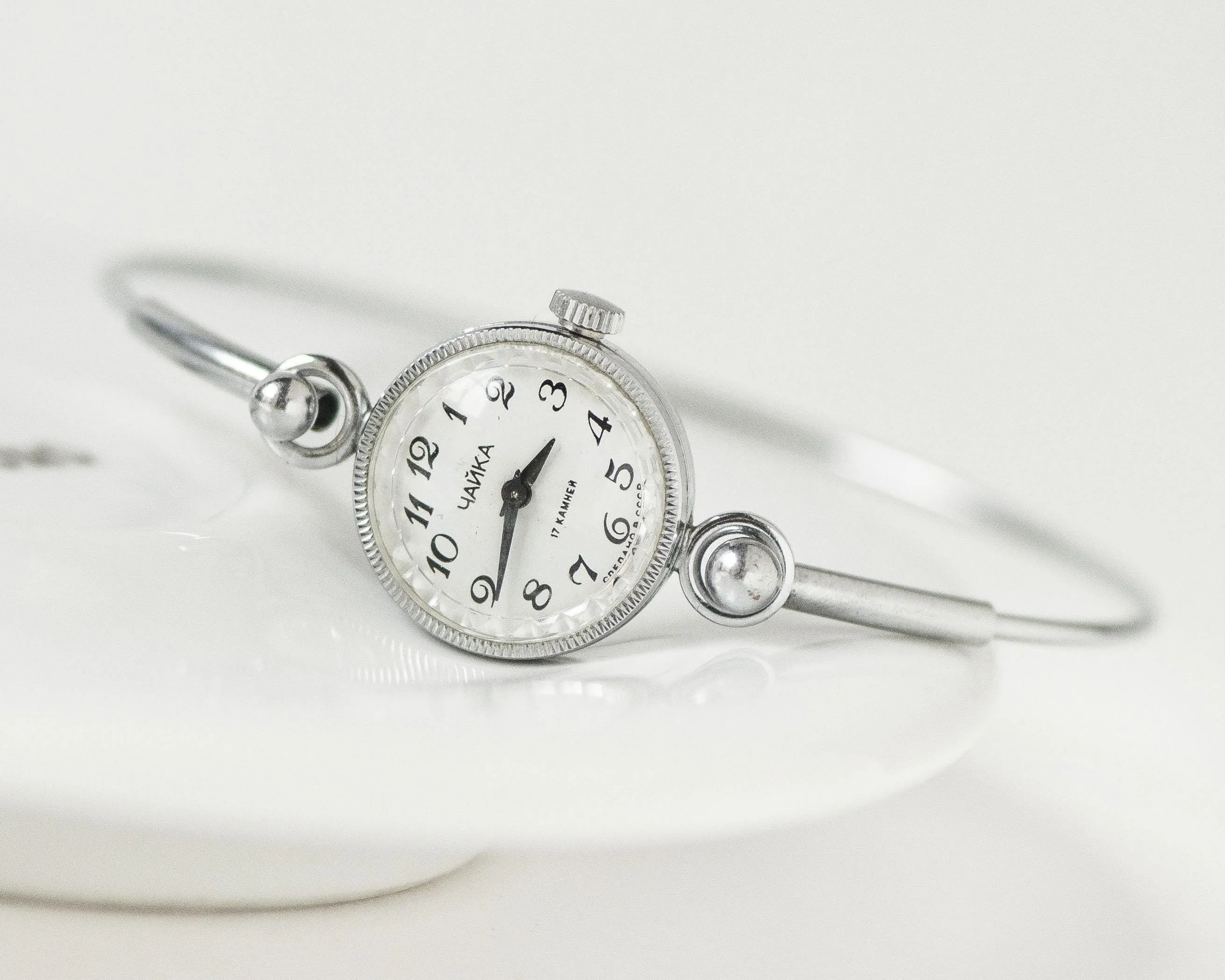 Cocktail watch women mint condition Seagull, tiny bracelet lady watch vintage gift, Arabic numerals dial tiny bracelet silver shad jewelry