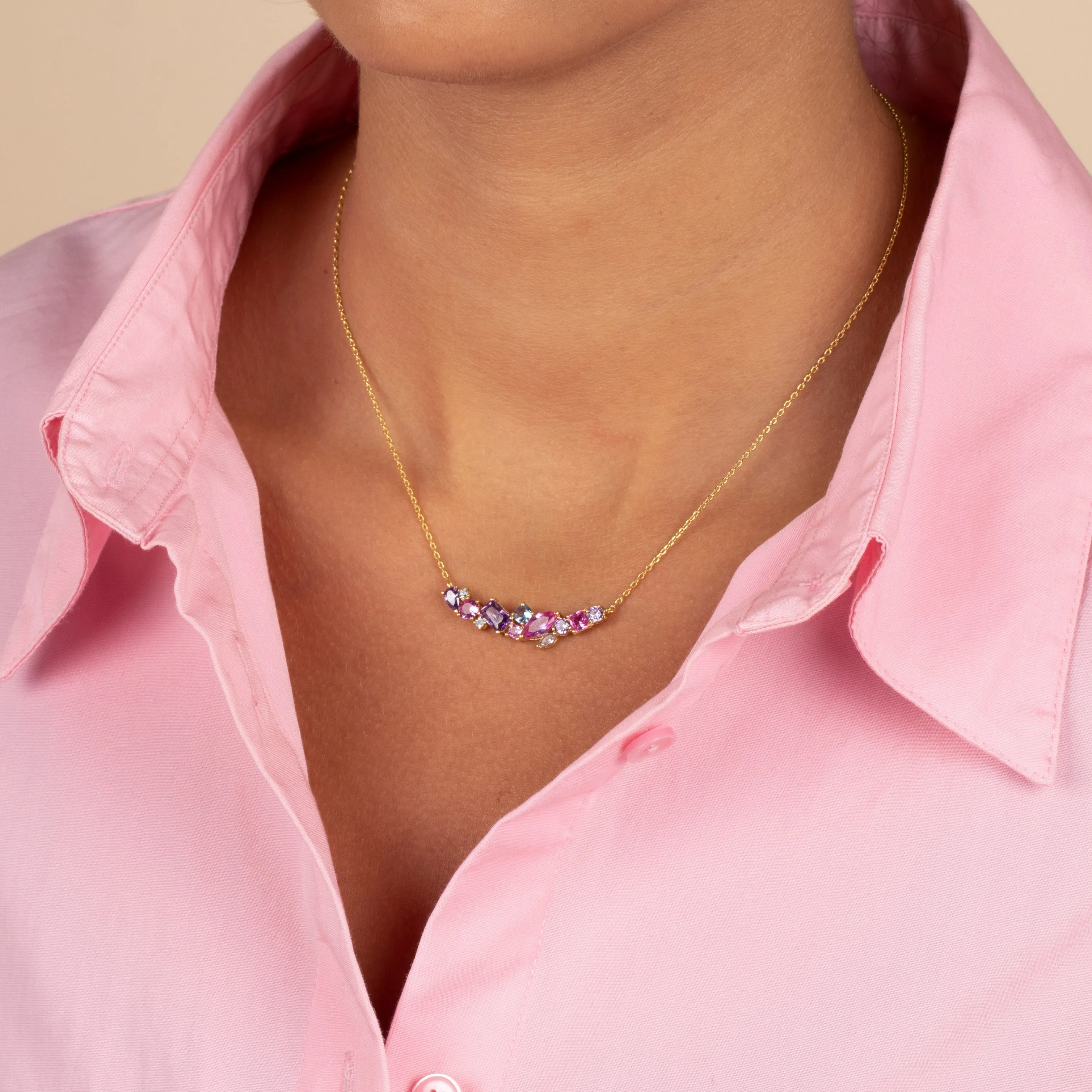 Colored Multi Shape Curved Bar Necklace
