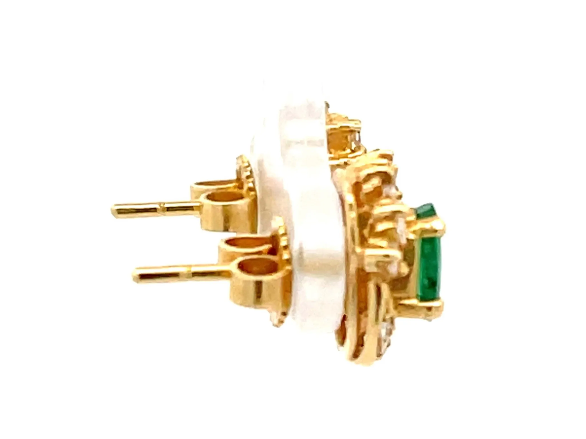 Columbian Emerald and Diamond Halo Stud Earrings in 18k Yellow Gold