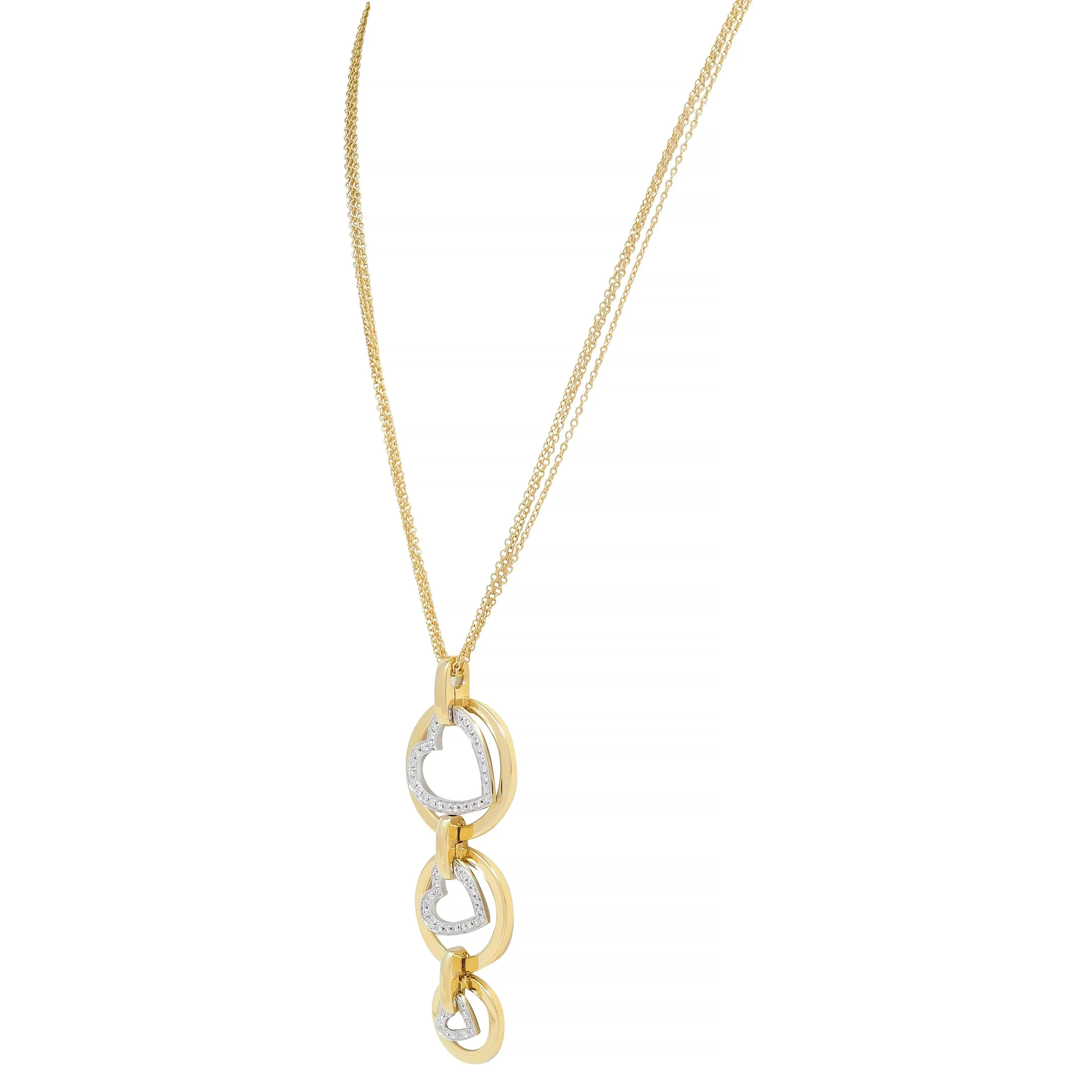 Contemporary 1.30 CTW Diamond 18 Karat Two-Tone Gold Heart Pendant Necklace