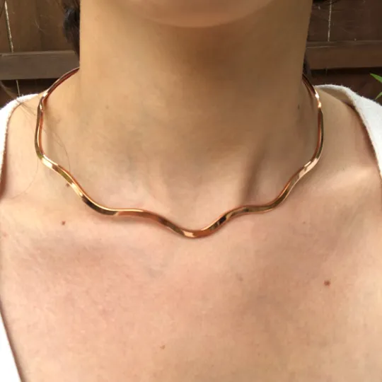 Copper Wave Stiff Collar Open Neck Wire Necklace