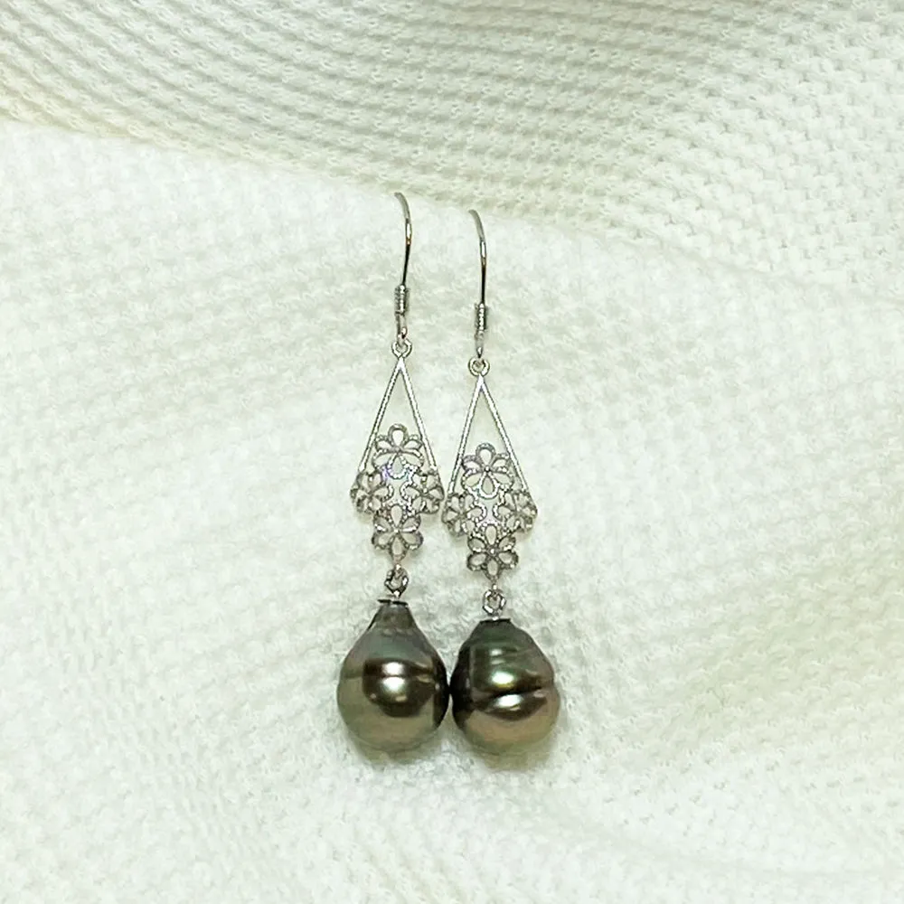 Corinne Tahitian Pearl Drop Flower Earrings