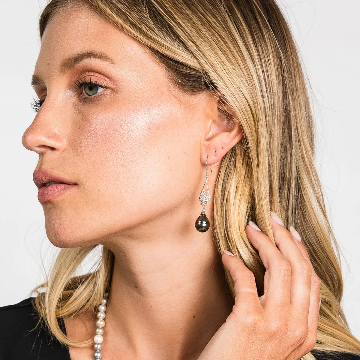 Corinne Tahitian Pearl Drop Flower Earrings
